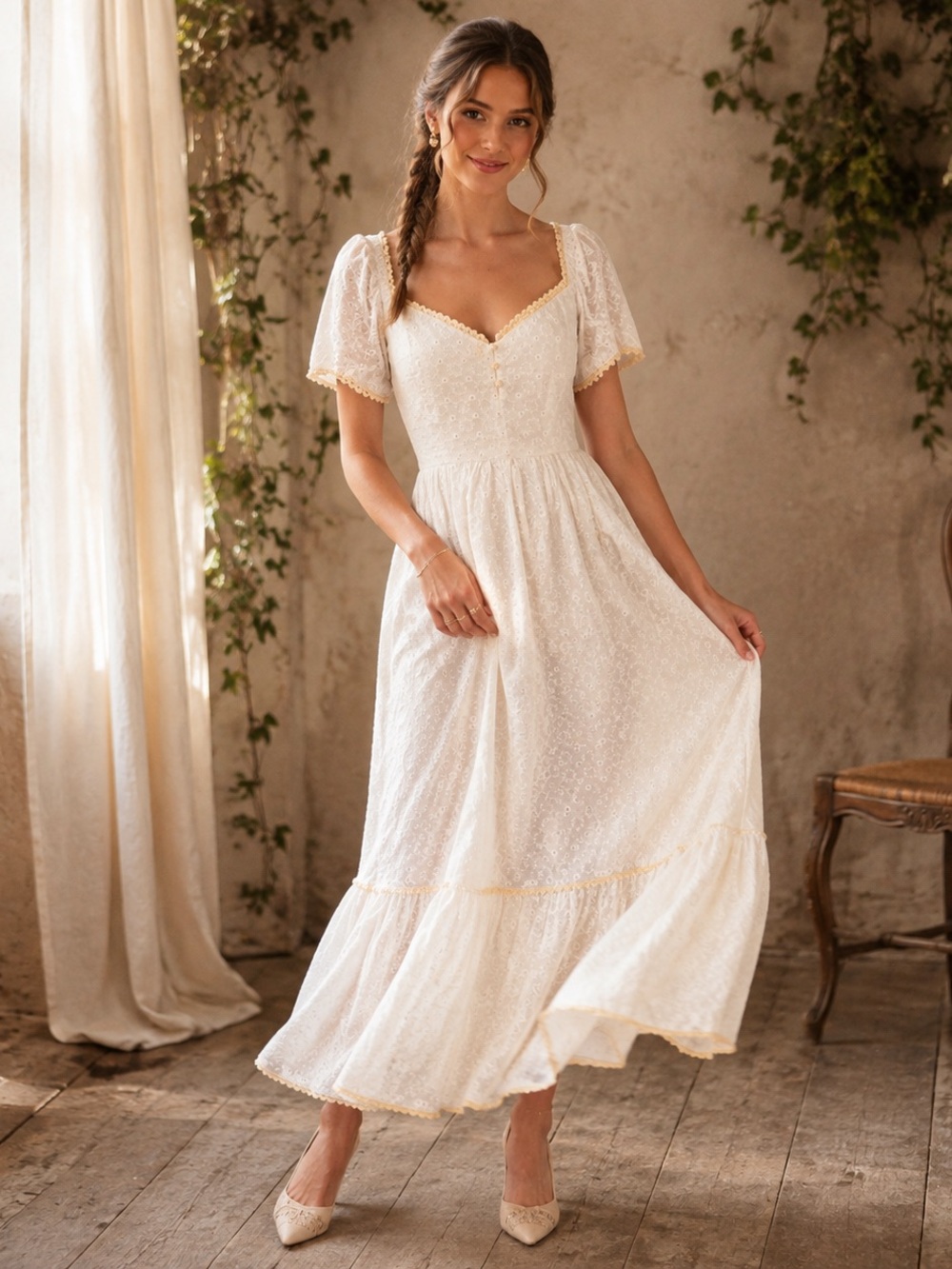 NWT | POMANDER PLACE Holley Romantic Eyelet Cottagecore Dress, Size M